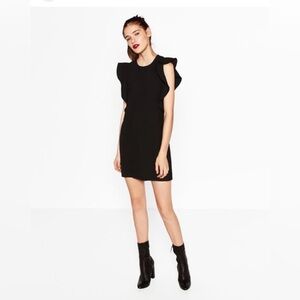 Elegant Mini Black Ruffle Sleeve Scuba Dress XS